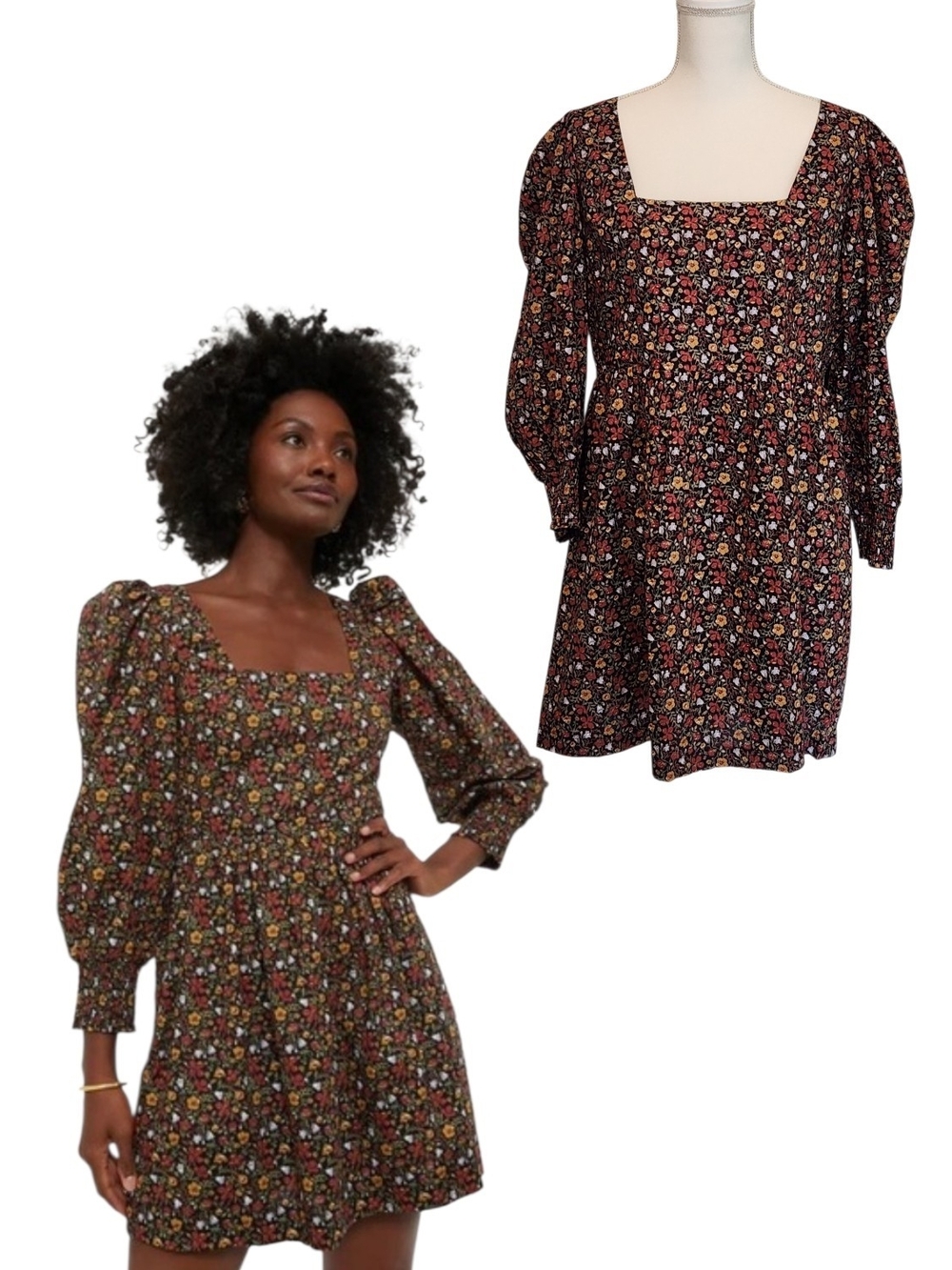 NWOT Tuckernuck Spencer Brown Floral Smocked Puff Sleeve Boho Mini Dress Size XL
